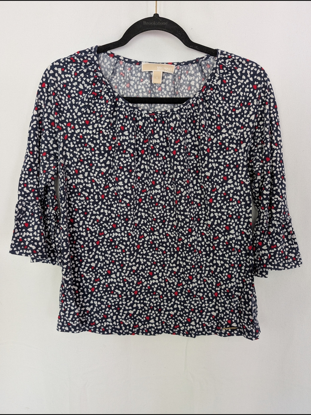 MICHAEL Michael Kors Navy Heart-Print Three Quarter Ruffle Sleeve Top